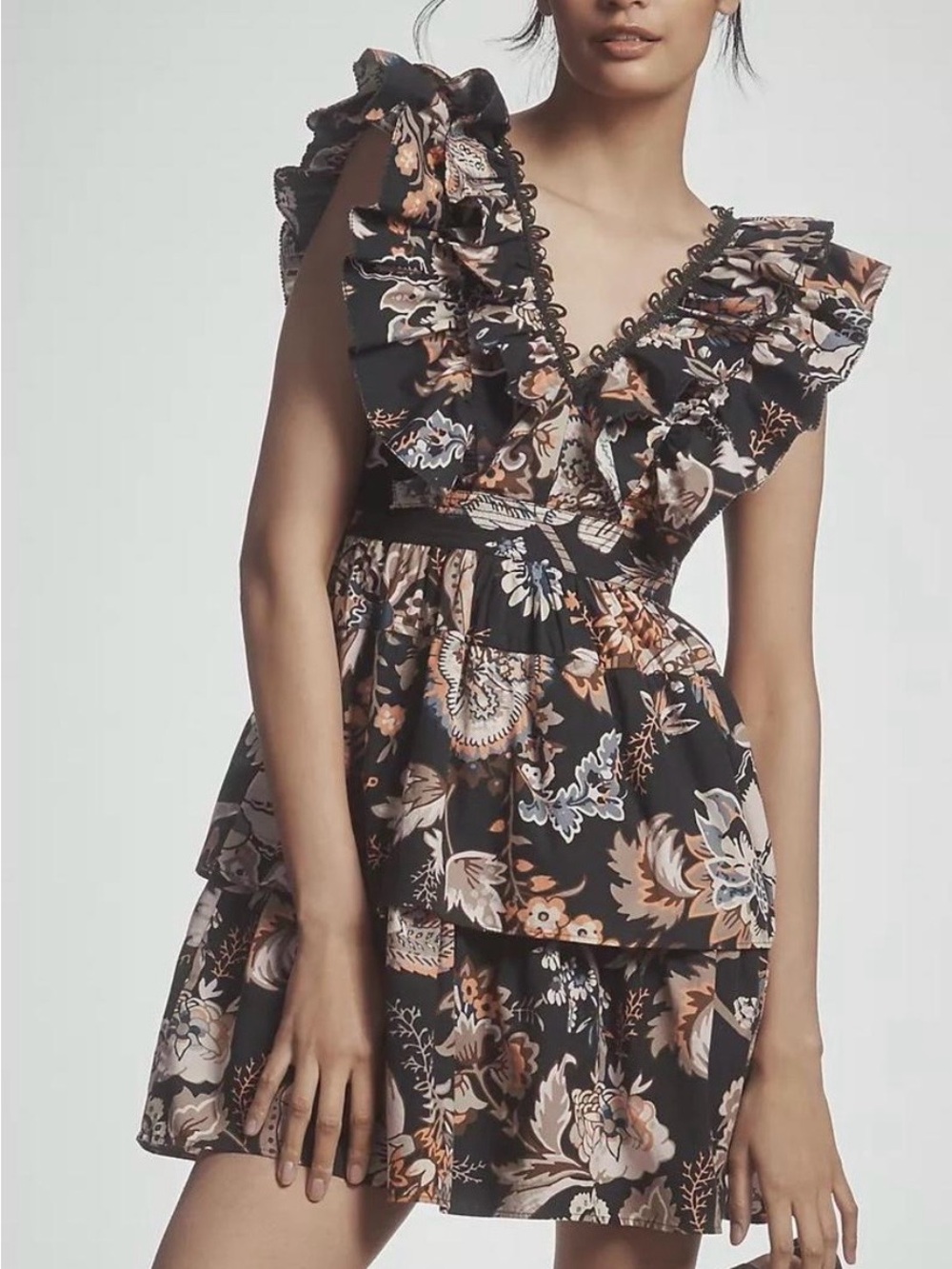 Anthopologie sleeveless ruffled a-line mini dress 100% cotton size XXS